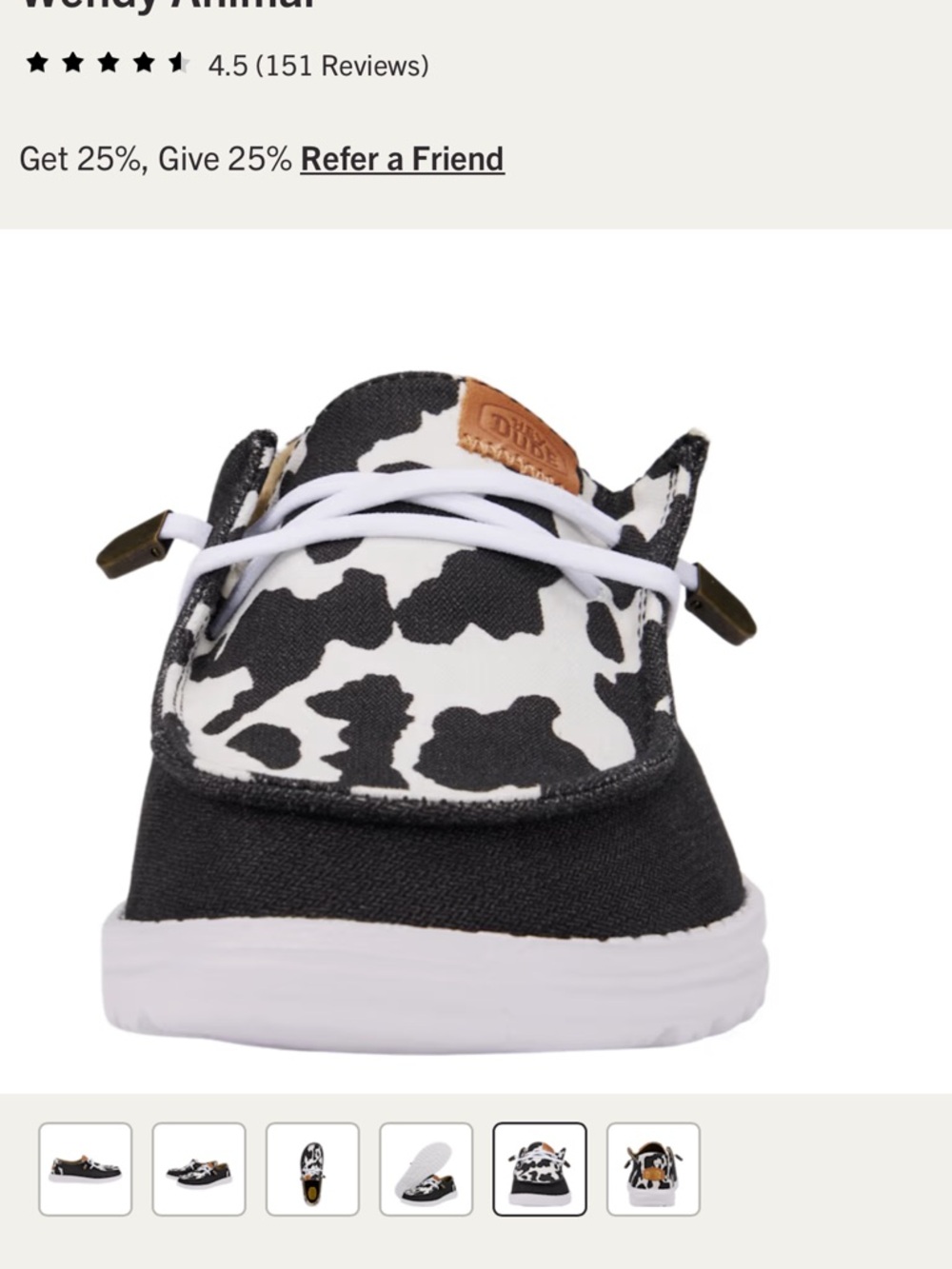 Hey Dude Women’s Cow Print Black & White Sneakers